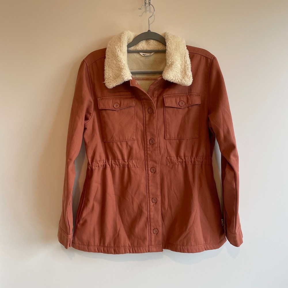 Hang Ten Sherpa Lined Utility Jacket Rust Pink Orange Drawstring Waist Women's L